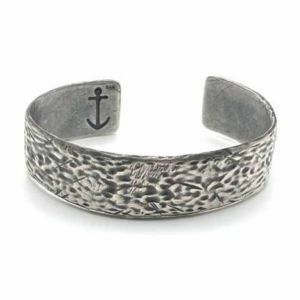 VIL001 oxidized sterling silver cuff bracelet with sea relief pattern
