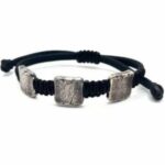 VIL008 oxidized sterling silver square elements bracelet with black macrame cord