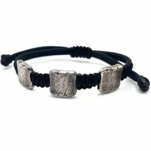 VIL008 oxidized sterling silver square elements bracelet with black macrame cord